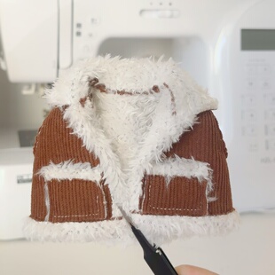 包邮 bjd mjd小六尺寸娃衣棕色灯芯绒翻毛马甲仿皮草秋冬穿搭