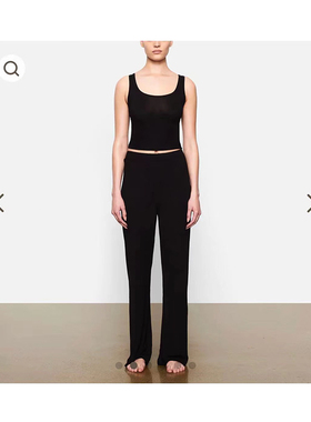 SKIMS卡戴珊薄款纯色宽松垂感系带收高腰螺纹休闲阔腿长裤拖地裤