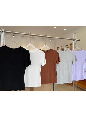 SKIMS卡戴珊纯棉色短款修紧身短半袖T体恤打底衫上衣易梦玲同款