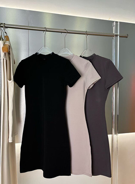 skims卡戴珊同款短袖中短款弹力紧身塑形显瘦收腰包臀连衣裙