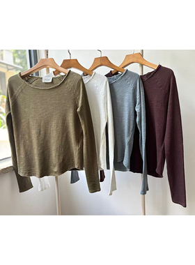 AMV American vintage做旧破坏磨毛原版面料纯棉长袖打底衫T恤