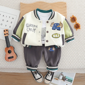 婴儿外穿纯棉 男宝宝纽扣外套衣服三件套婴儿棒球服套装 童装 春秋季