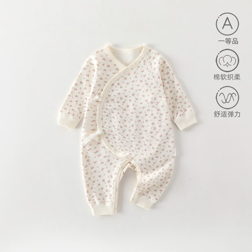 婴儿连体衣纯棉护肚蝴蝶衣宝宝月子服0-3个月春秋款新生儿和尚服