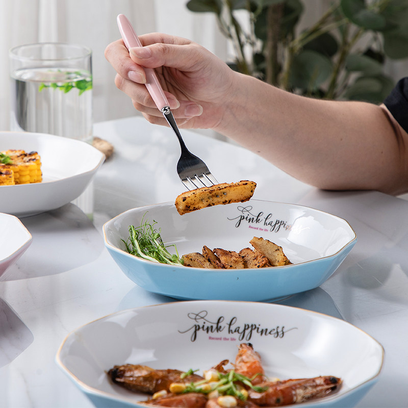 网红创意陶瓷盘子桃心盘北欧餐具镶金边菜盘家用鱼盘方盘圆盘平盘,餐饮具,盘,淘宝优惠券,粉丝福利购,淘宝优惠卷