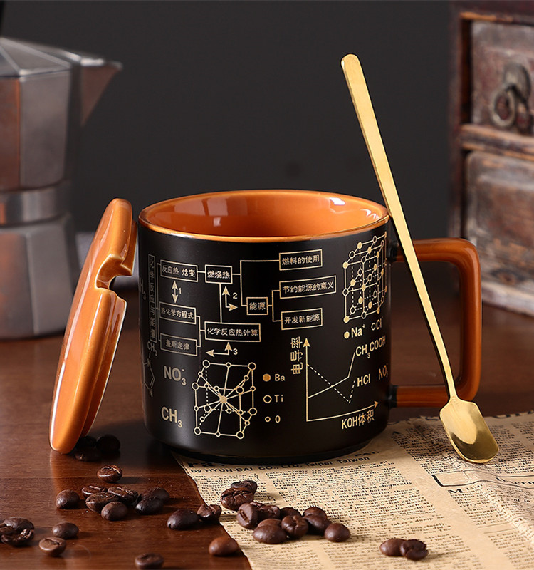 陶瓷水杯带盖勺男女水杯大容量