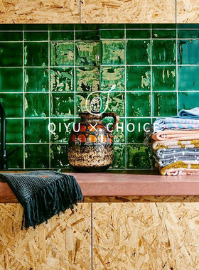 高光绿色手工复古小方砖亮面 网红厨房砖卫生间瓷砖墙砖浴室厕所