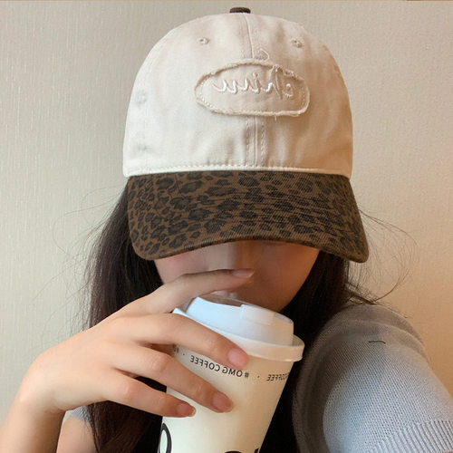美式复古辣妹豹纹棒球帽女夏季百搭防晒拼色大头围显脸小鸭舌帽子