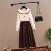 抖音爆款 复古高级时髦秋冬网红针织开衫 连衣裙 小清新轻熟法式 套装