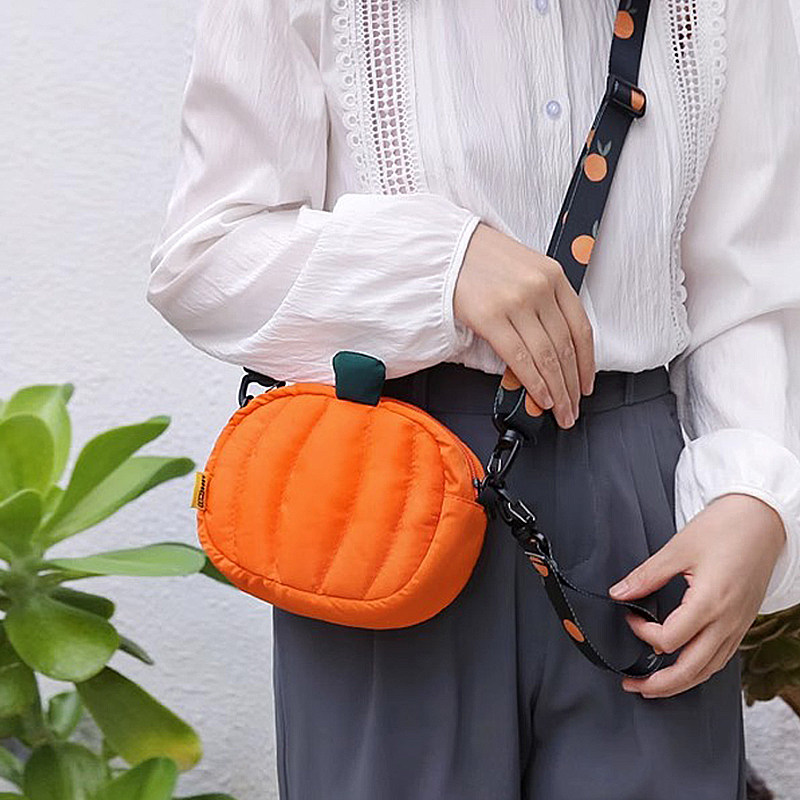 三色补丁南瓜挎包可爱