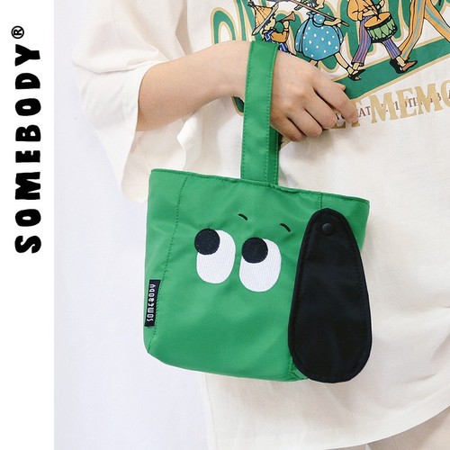 三色补丁卡通小拎包休闲