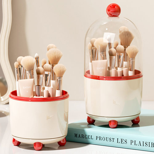 旋转化妆刷收纳盒轻奢化妆盒家用防尘化妆品收纳桌面梳妆台收纳桶