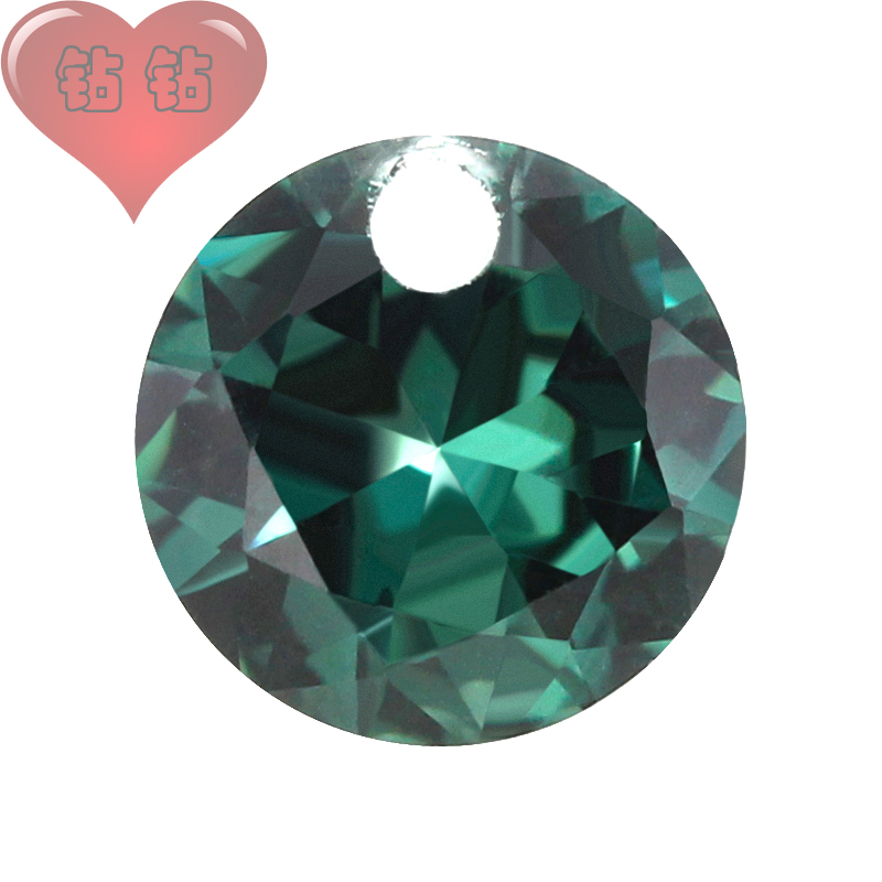152#绿尖晶单孔 墨绿色圆形打孔钻人造宝石手工饰品散珠配石