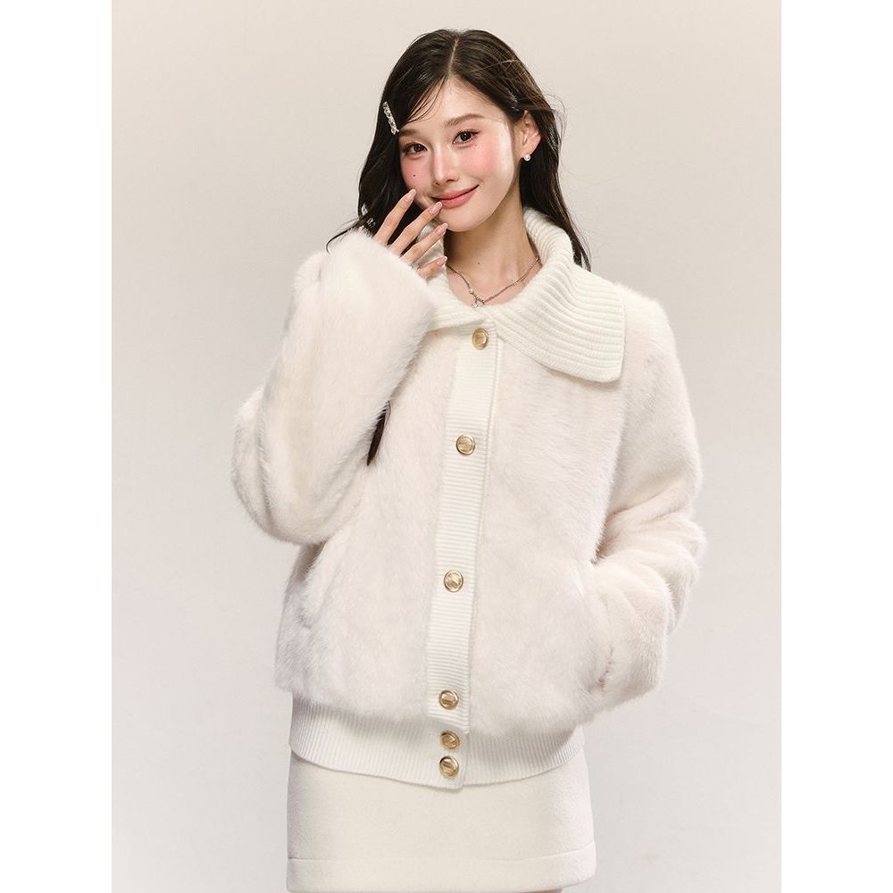 甜美可爱风软糯大翻领仿皮草气质高级感白色毛毛外套冬季新款女