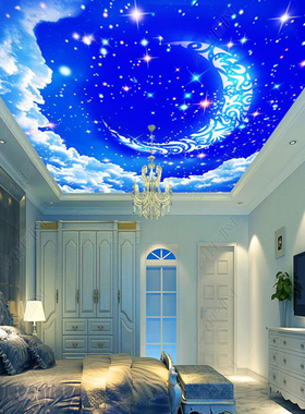 3d立体壁画创意墙贴画天空星吊顶