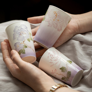 十二花神茶杯套装手工陶瓷小号可乐杯简约现代喝茶主人杯中式茶室