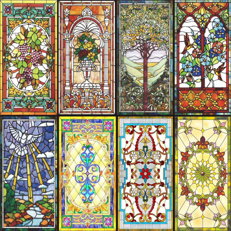 西方艺术玻璃蒂凡尼屏风门窗玄关吊顶静电膜 衣橱门窗酒吧ktv贴膜