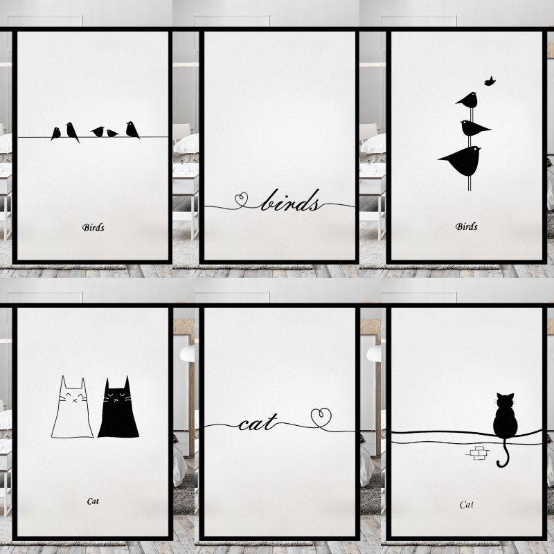 动漫猫玻璃贴纸卡通透光不透明磨砂静电贴纸卫生间浴室办公贴花