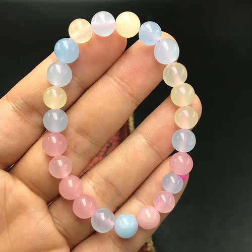 天然摩根石手链8-10mm 糖果色绿柱石海蓝宝单圈蓝粉色水晶手串女
