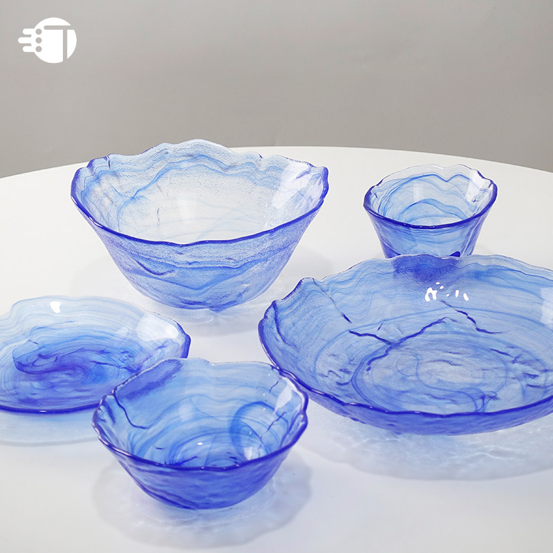 三汀 克莱因蓝色玻璃餐盘家用沙拉菜盘早餐盘甜品餐具韩国ins餐具,餐饮具,盘,淘宝优惠券,粉丝福利购,淘宝优惠卷