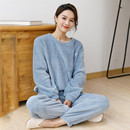 简约秋冬季 珊瑚绒睡衣女加绒加厚法兰绒家居服可外穿 圆领暖暖套装