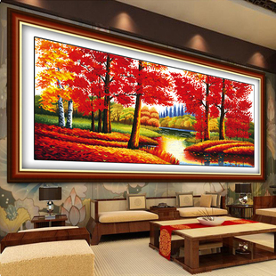 机绣十字绣成品金玉满堂红红枫叶林绣好的手工风景简约欧式装饰画