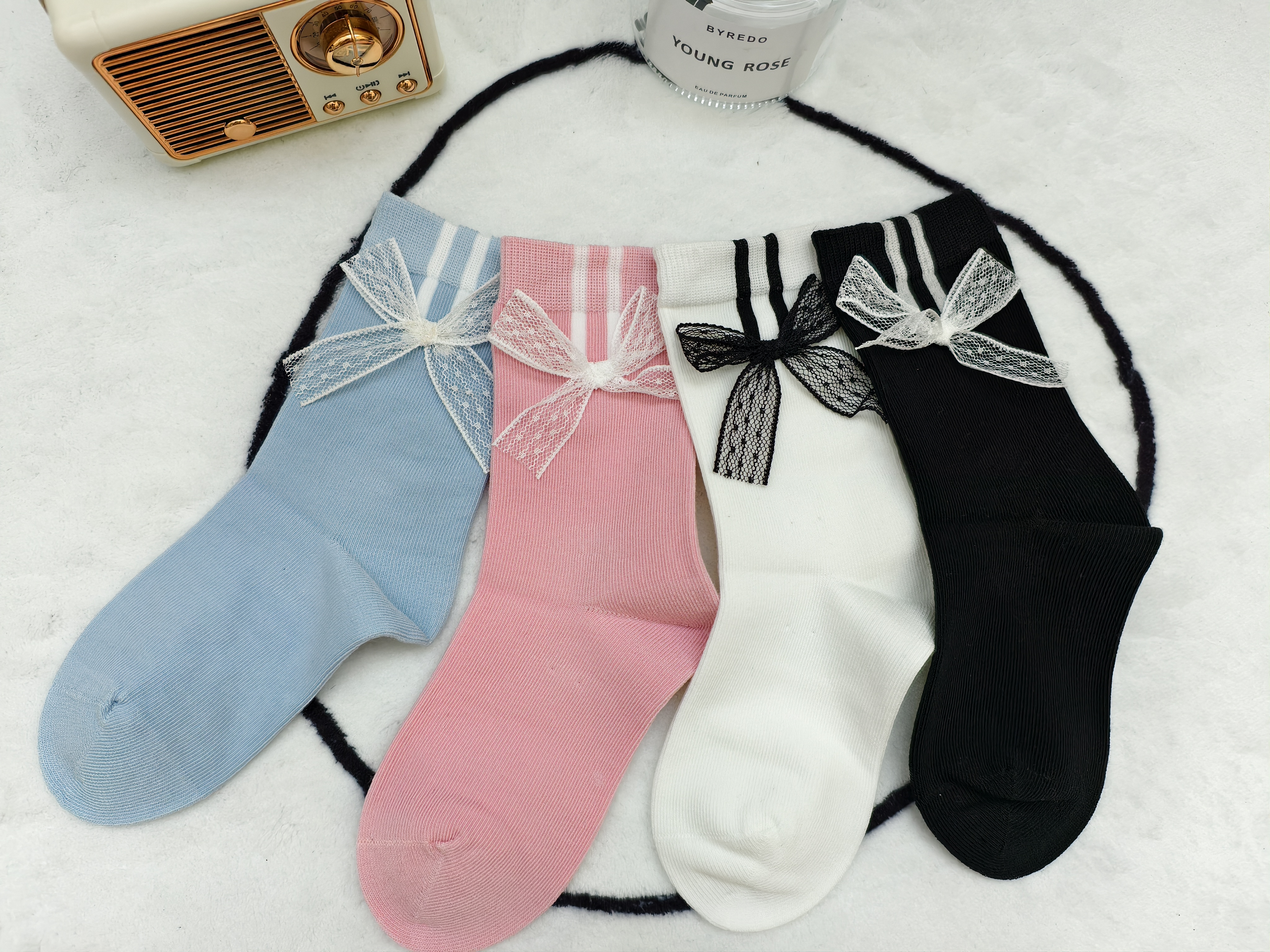 米若克秋冬新款儿童袜中筒袜女童学生运动无骨吸汗袜子蝴蝶结袜子