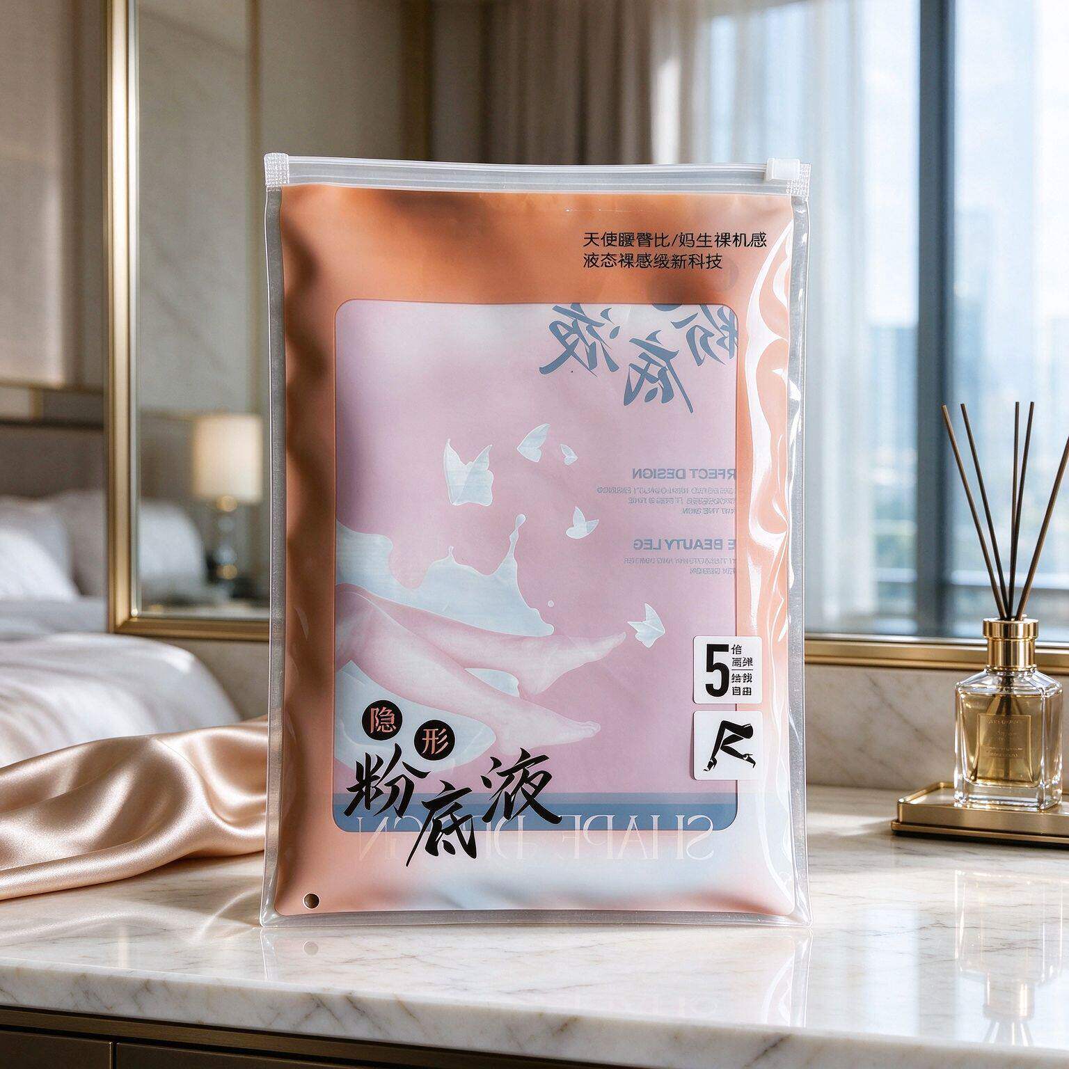 网红裸感打底裤包装袋子 高弹美腿裤拉链袋粉底液隐形打底裤袋子