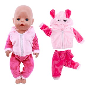 18寸美国娃娃衣服毛绒连帽睡衣43cm夏芙娃娃可爱动物拉链睡袍衣服