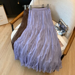 仙女网纱半身裙女2026春新款 裙女 温柔风气质甜美边蓬蓬裙法式