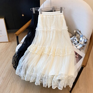 夏季 高腰显瘦大摆A字半身裙超仙 长裙女高级感网纱蛋糕裙2026新款