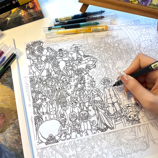 海贼王卡通线条画素材画画临摹图稿控笔练习手部康复上班摸鱼解压