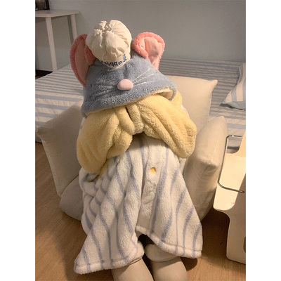 卡通可爱料理鼠王毛绒睡裙女秋冬