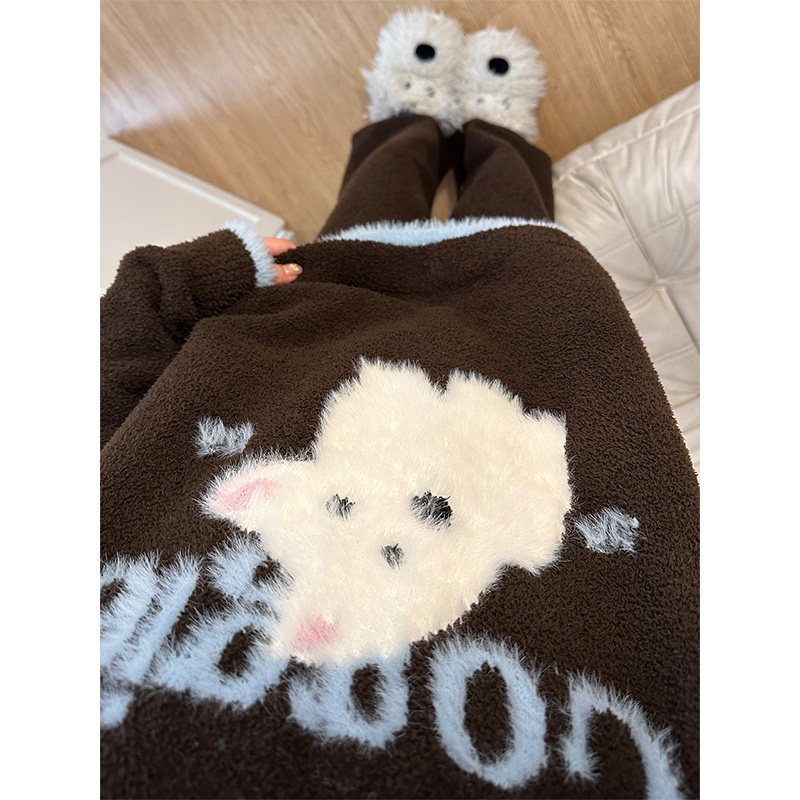 软萌可爱小狗半边绒长袖睡衣女秋冬季新款家居服大码加厚套装外穿,女士内衣/男士内衣/家居服,睡衣/家居服套装,淘宝优惠券,粉丝福利购,淘宝优惠卷