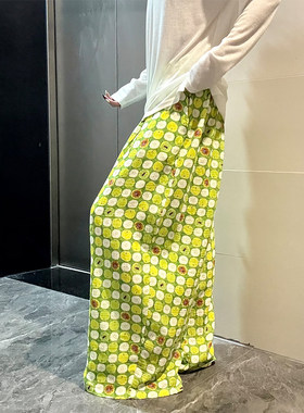 日系小清新绿波点高腰睡裤女夏