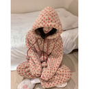 加厚保暖家居服套装 新款 甜美少女印花连帽珊瑚绒睡衣女秋冬季 韩版