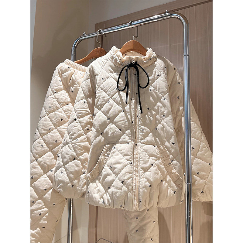 韩版少女蝴蝶结印花翻领夹棉长袖睡衣女秋冬季新款加厚家居服套装,女士内衣/男士内衣/家居服,睡衣/家居服套装,淘宝优惠券,粉丝福利购,淘宝优惠卷