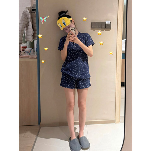韩版纯欲碎花短袖大码睡衣套装