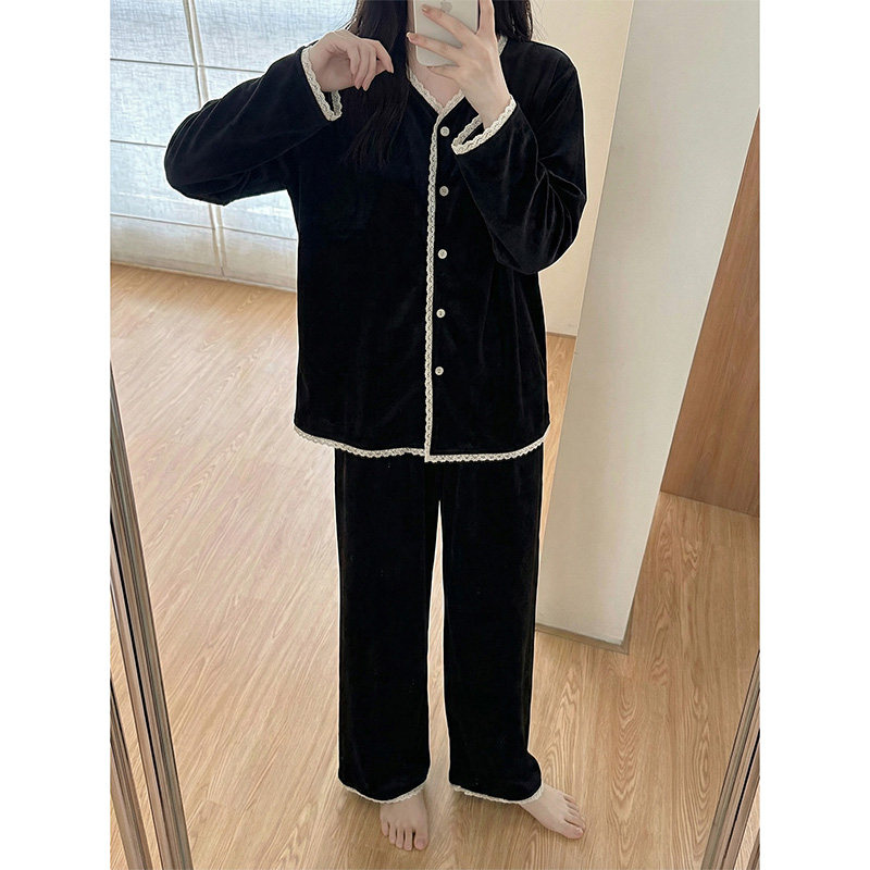 高级感少女蕾丝花边拼接德绒长袖睡衣女秋冬季新款家居服套装外穿,女士内衣/男士内衣/家居服,睡衣/家居服套装,淘宝优惠券,粉丝福利购,淘宝优惠卷