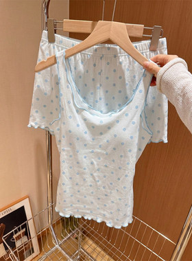 日系波点吊带短裤超柔家居服套装
