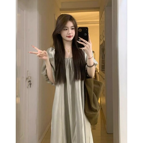 甜美少女泡泡袖连衣裙女款夏季