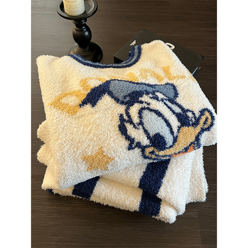 2025年秋冬季新款少女可爱唐老鸭印花半边绒睡衣女家居服套装外穿,女士内衣/男士内衣/家居服,睡衣/家居服套装,淘宝优惠券,粉丝福利购,淘宝优惠卷