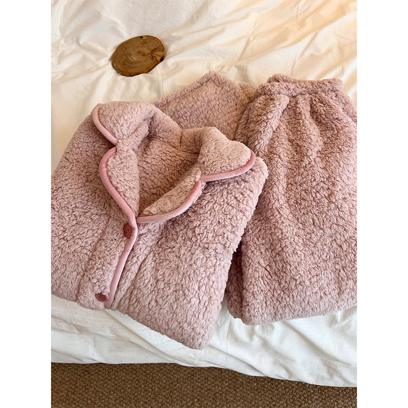 少女粉色珊瑚绒翻领开衫睡衣女秋冬季新款加厚家居服大码长裤套装,女士内衣/男士内衣/家居服,睡衣/家居服套装,淘宝优惠券,粉丝福利购,淘宝优惠卷