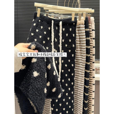 慵懒风少女柔软半边绒睡裤女秋冬季新款加厚家居服大码遛弯裤长裤