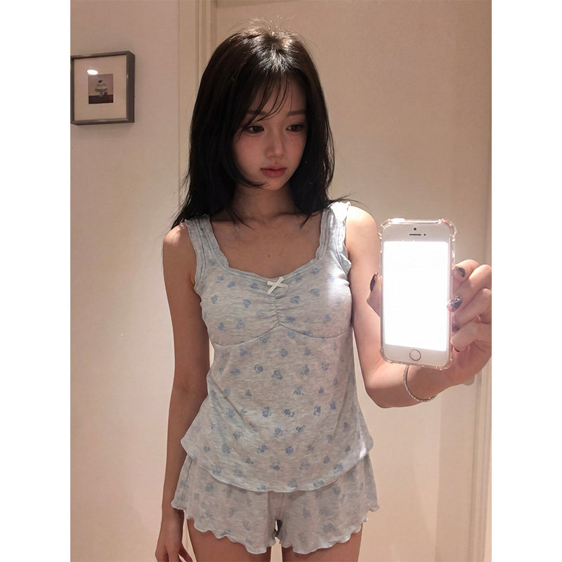 少女休闲蝴蝶结吊带睡衣女春夏季图片