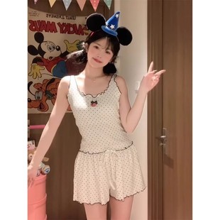 少女甜美波点吊带睡衣女夏款 2025新款 亲肤舒适背心短裤 家居服套装