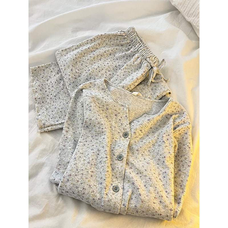 温柔风甜美少女碎花长袖睡衣女春秋季新款家居服大码开衫长裤套装,女士内衣/男士内衣/家居服,睡衣/家居服套装,淘宝优惠券,粉丝福利购,淘宝优惠卷