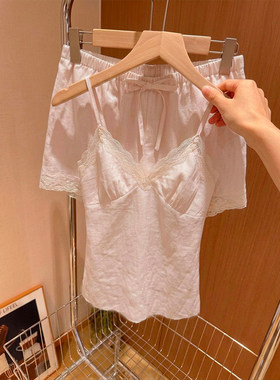 夏季蕾丝V领吊带女睡衣套装