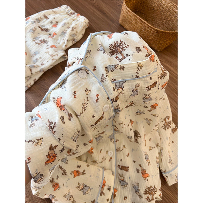 可爱兔子碎花印花棉纱长袖开衫睡衣女春秋款新款家居服套装可外穿,女士内衣/男士内衣/家居服,睡衣/家居服套装,淘宝优惠券,粉丝福利购,淘宝优惠卷