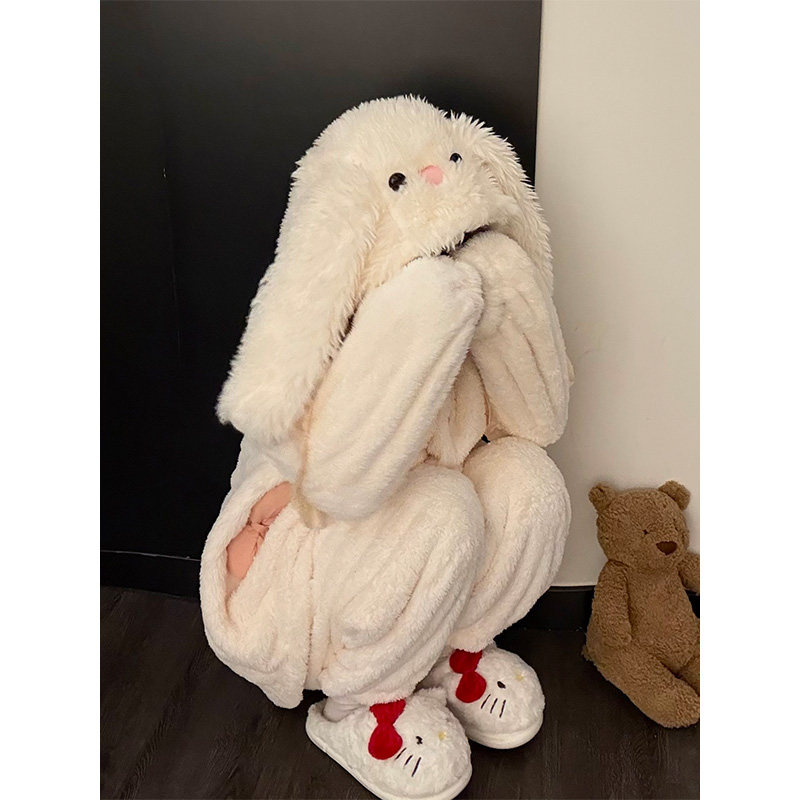 软糯毛绒兔耳朵连帽睡衣女秋冬季新款珊瑚绒家居服长裤套装可外穿,女士内衣/男士内衣/家居服,睡衣/家居服套装,淘宝优惠券,粉丝福利购,淘宝优惠卷
