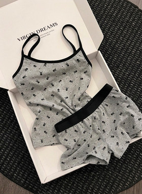 甜酷骷髅吊带短裤家居服套装女